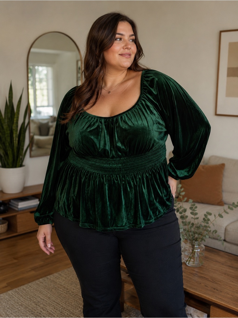 Bebonnie Emerald Green Velvet Peplum Blouse XL NWT Holiday